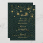 Carte de menu de mariage hivernal d'or vert Snowfl (Devant / Derrière)