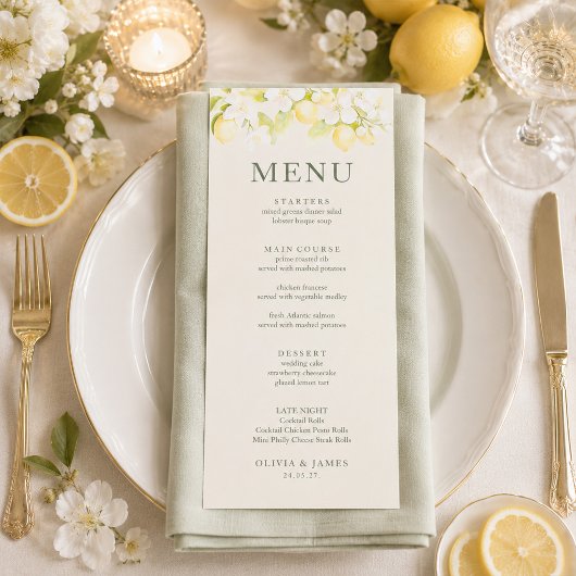 Carte de Menu de Mariage Jardin de Fleurs de Citro