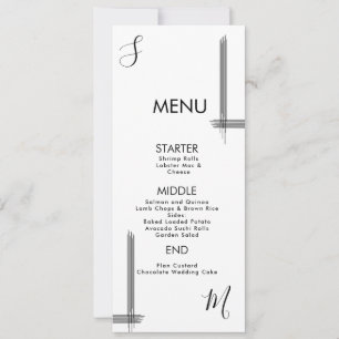 Carte de menu de mariage lignes abstraites noir et