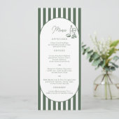 Carte de menu de mariage long Cabana rayée verte (Debout devant)