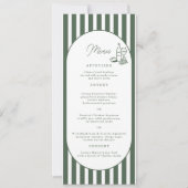 Carte de menu de mariage long Cabana rayée verte (Devant)