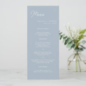 Carte de menu de mariage longue et moderne en bleu (Debout devant)