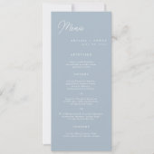 Carte de menu de mariage longue et moderne en bleu (Devant)