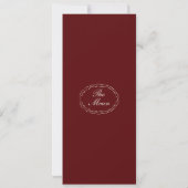Carte de menu de mariage longue monogramme en bord (Dos)
