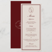 Carte de menu de mariage longue monogramme en bord (Devant / Derrière)