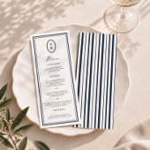 Carte de menu de mariage longue monogramme nautiqu