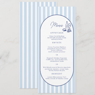 Carte de menu de mariage longue rayée Cabane Bleue