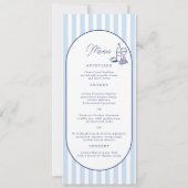 Carte de menu de mariage longue rayée Cabane Bleue (Devant)