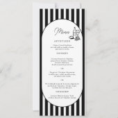 Carte de menu de mariage longue rayée noir et blan (Devant)