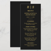 Carte de Menu de Mariage Luxe Noir et Or (Devant / Derrière)
