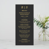 Carte de Menu de Mariage Luxe Noir et Or (Debout devant)