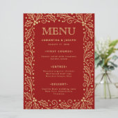 Carte de menu de mariage Luxe Rouge et Or Antique (Debout devant)