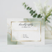 Carte de menu de mariage marbrée vert sauge or (Debout devant)