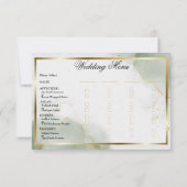 Carte de menu de mariage marbrée vert sauge or mat (Dos)