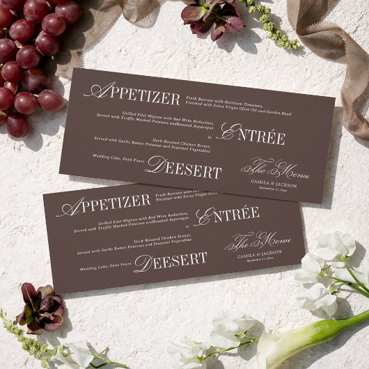 Carte de menu de mariage marron