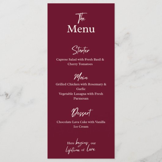 Carte de menu de mariage marron modifiable à plat (Devant)