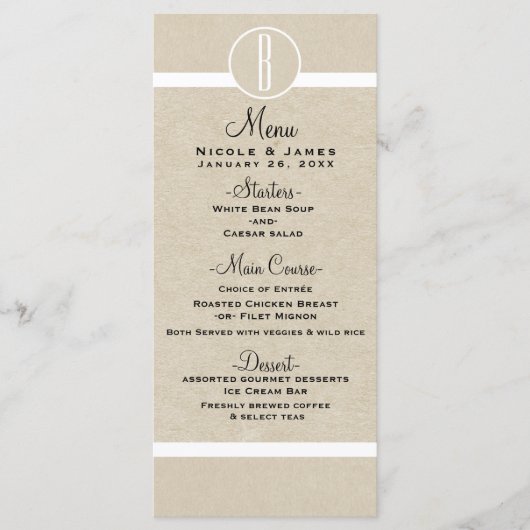 Carte de menu de mariage minimal rustique Kraft na (Devant)