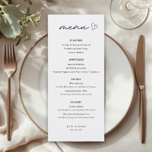 Carte de menu de mariage minimaliste