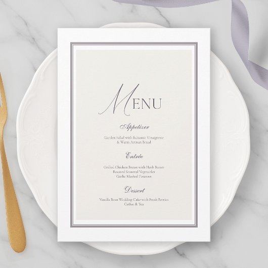 Carte de Menu de Mariage Minimaliste Élégante