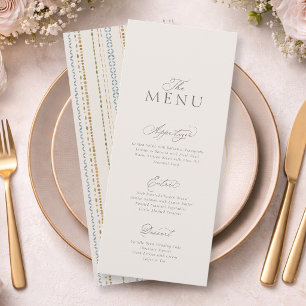 Carte de Menu de Mariage Minimaliste Élégante avec