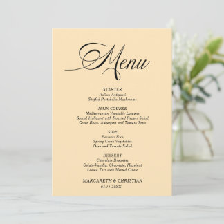 Carte de Menu de Mariage Minimaliste Élégante Blé