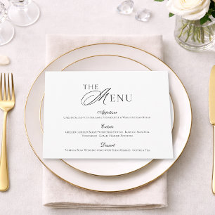 Carte de menu de mariage minimaliste noir et blanc