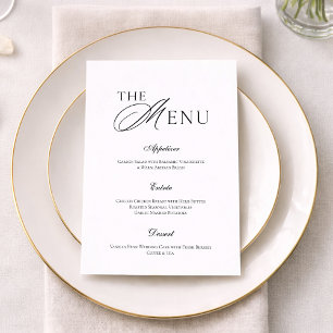 Carte de menu de mariage minimaliste noir et blanc