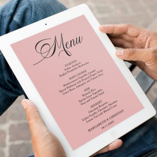 Carte de Menu de Mariage Minimaliste Rose Pâle Élé
