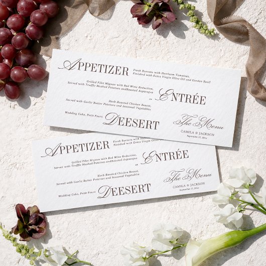 Carte de Menu de Mariage Moderne Blanche et Marron