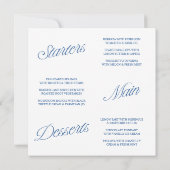 Carte de Menu de Mariage Moderne Écriture Bleue et (Dos)