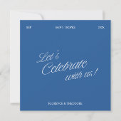 Carte de Menu de Mariage Moderne Écriture Bleue et (Devant)