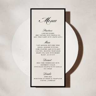 Carte de menu de mariage moderne en ivoire à cadre