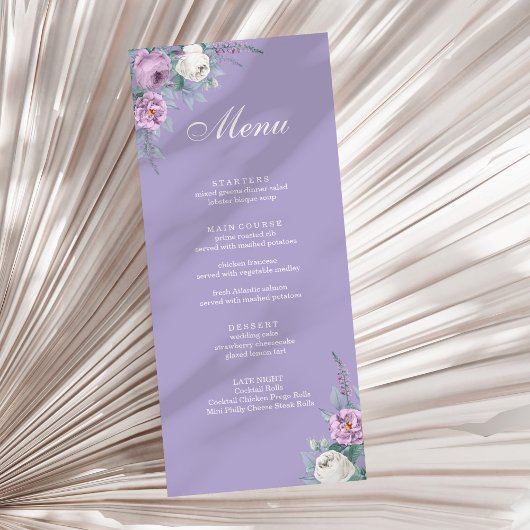 Carte de menu de mariage moderne lavande violet