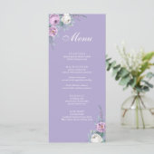 Carte de menu de mariage moderne lavande violet (Debout devant)