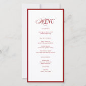 Carte de menu de mariage moderne rouge et note de (Devant)