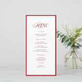 Carte de menu de mariage moderne rouge et note de (Debout devant)