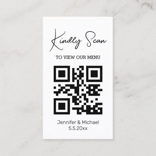 carte de menu de mariage moderne simple avec code (Dos)