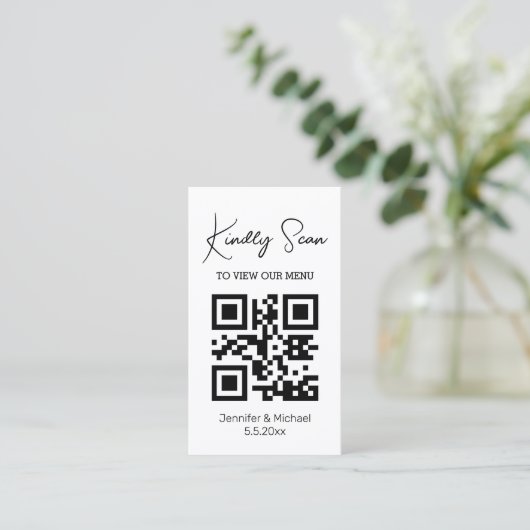 carte de menu de mariage moderne simple avec code (Debout devant)