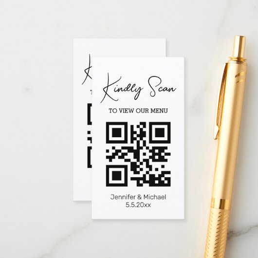 carte de menu de mariage moderne simple avec code (Devant/Arrière en situation)