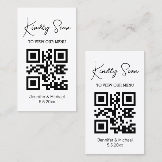 carte de menu de mariage moderne simple avec code (Devant / Derrière)