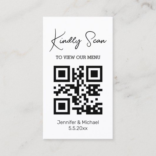 carte de menu de mariage moderne simple avec code (Devant)