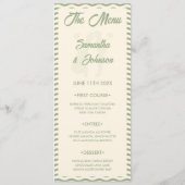 Carte de menu de mariage moderne vert sauge à rayu (Dos)