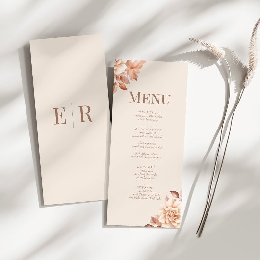 Carte de Menu de Mariage Monogramme Beige Rosé