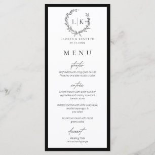 Carte de menu de mariage noir et blanc à monogramm