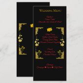 Carte de menu de mariage noir et or (Devant / Derrière)