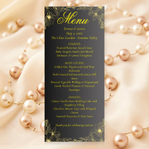 Carte de menu de mariage noir et or de luxe