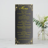 Carte de menu de mariage noir et or de luxe (Debout devant)
