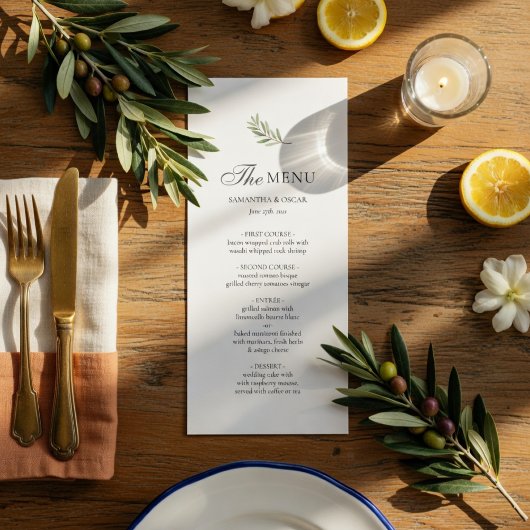 Carte de menu de mariage Olive Branch | Élégance m
