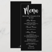 Carte de menu de mariage personnalisée noir et bla (Devant / Derrière)