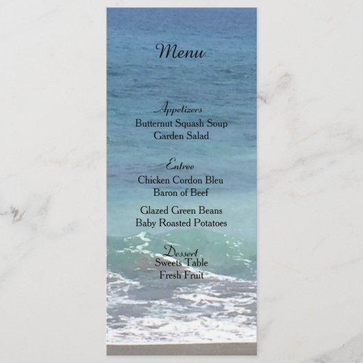 Carte de menu de mariage plage et océan (Devant)